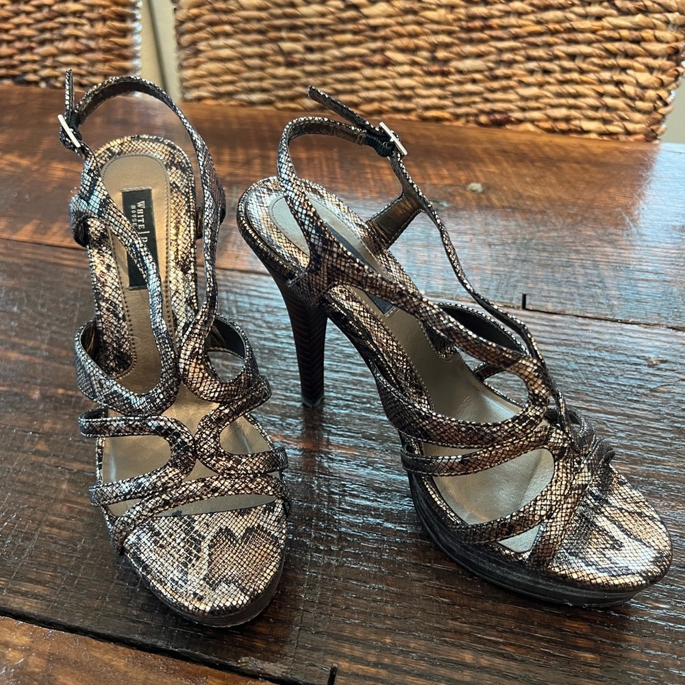 WHBM Gorgeous Strappy platform heels - size 6 - animal print shimmer